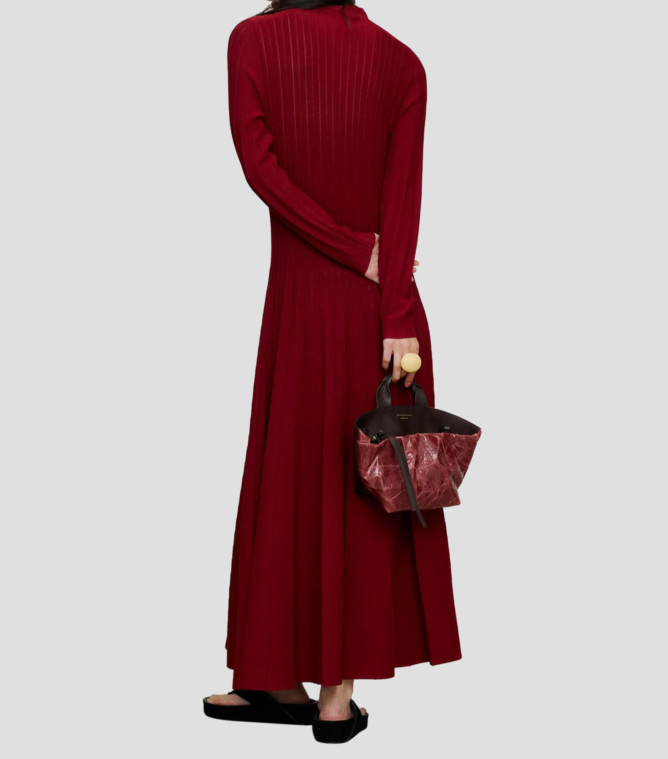 Vestido midi manga larga liso Mujer